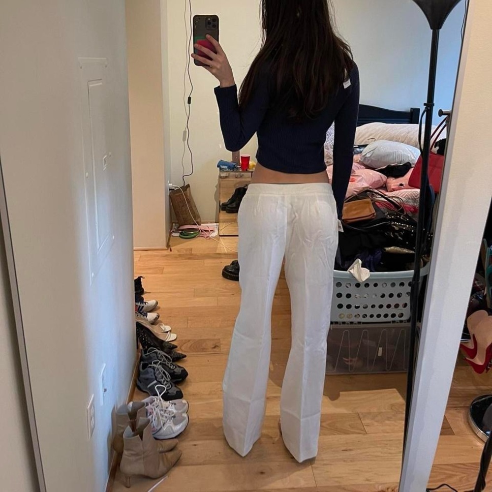 White Wool Wide-Leg Trousers - Picture 3 of 4